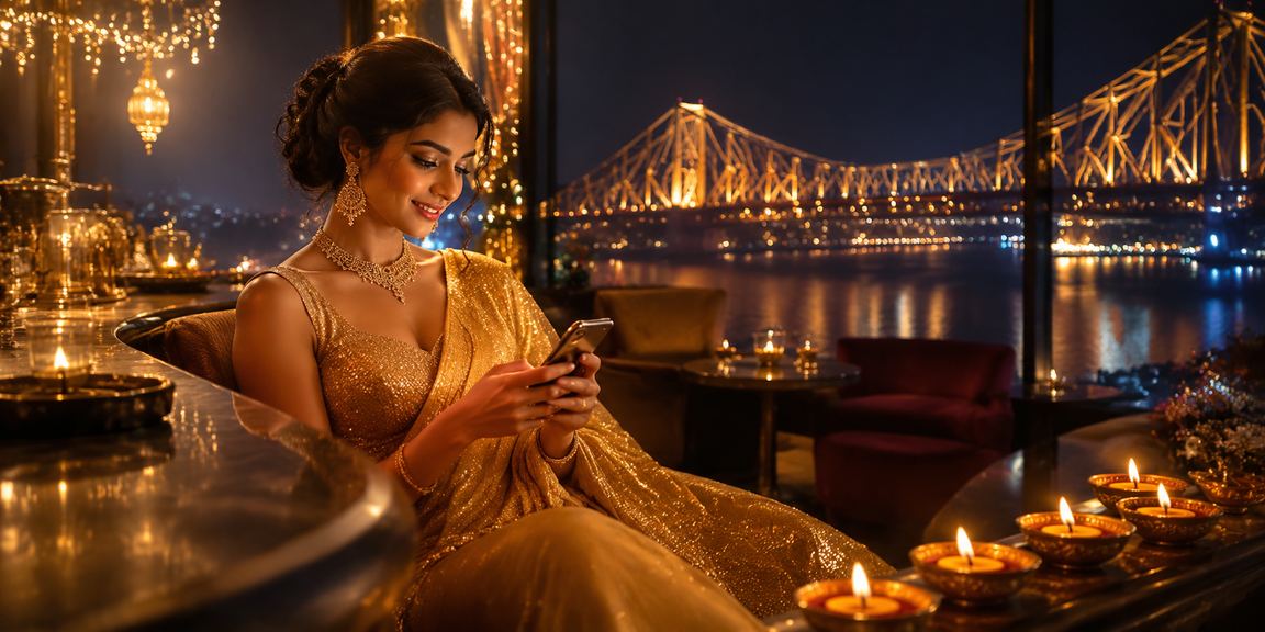 Kolkata players accessing Teen Patti on smartphones during festivities
